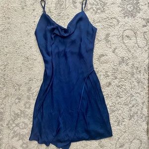 NWT Naked Zebra Navy Cowl Neck Satin Mini Dress
